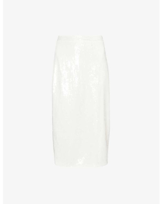 Theory White Sequin-embellished Slim-fit Recycled-polyester Midi Skirt