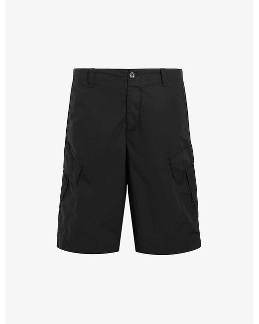 AllSaints Black Ardy Patch-pocket Wide-fit Organic-cotton Cargo Shorts for men