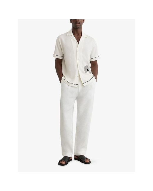Reiss White Solano Contrast-Trim Woven Shirt for men