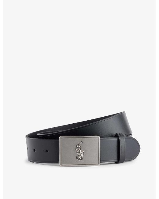 Polo Ralph Lauren Black Logo-engraved Leather Belt for men