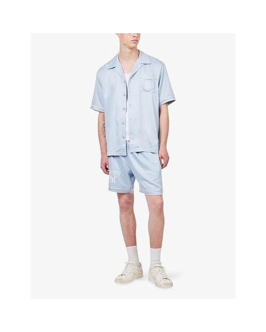 KTZ Blue New York Yankees Mlb Graphic Revere-Collar Woven Shirt for men