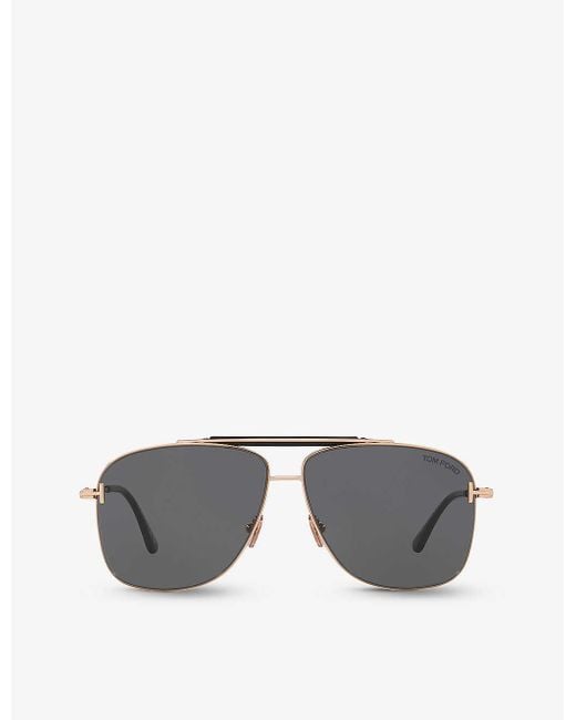 Tom Ford Gray Tr001628 Jaden Aviator-frame Metal Sunglasses