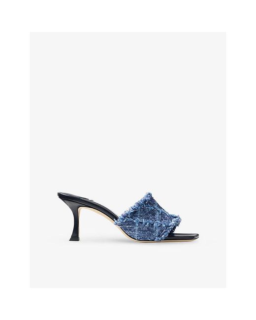 Jimmy Choo Blue Alexia 80 Crosshatch- Heeled Mules
