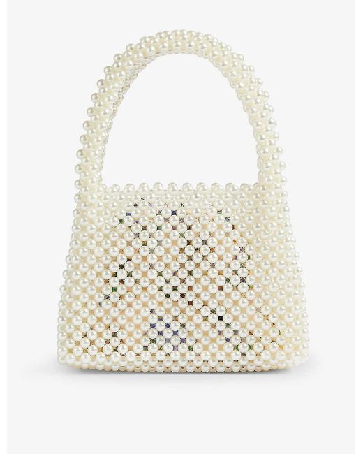 L.K.Bennett White Pearl-embellished Woven Tote Bag
