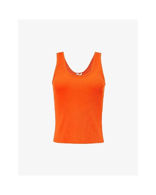 Vince Orange Scoop-neck Rib-knit Cotton-blend Jersey Top