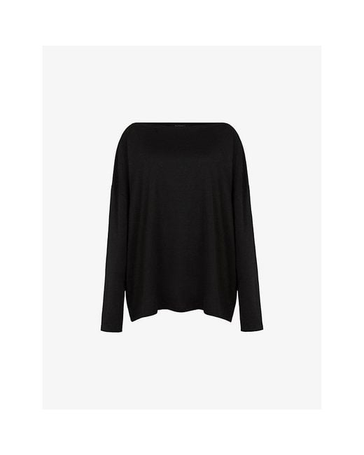 AllSaints Black Rita Oversized-Fit Cotton-Blend Top
