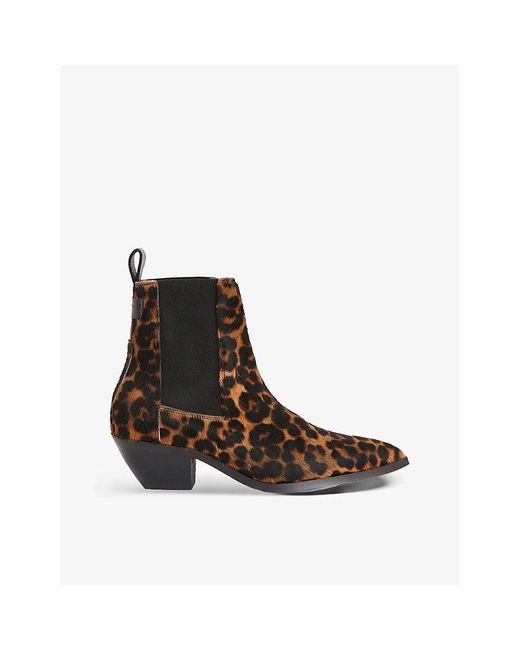 AllSaints Brown Fox Leopard-print Heeled Leather Ankle Boots