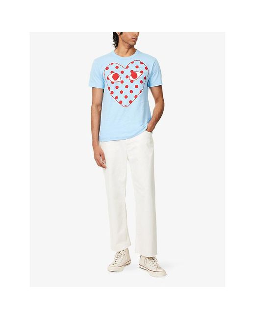 COMME DES GARÇONS PLAY Blue Play Dotted Graphic-Print Crewneck Cotton T-Shirt for men