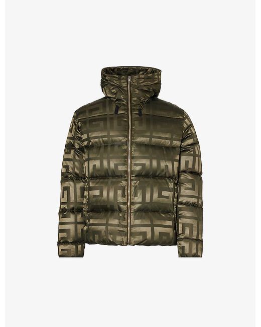 Givenchy Green Brand-patterned Funnel-neck Shell-down Puffer Jacket for men