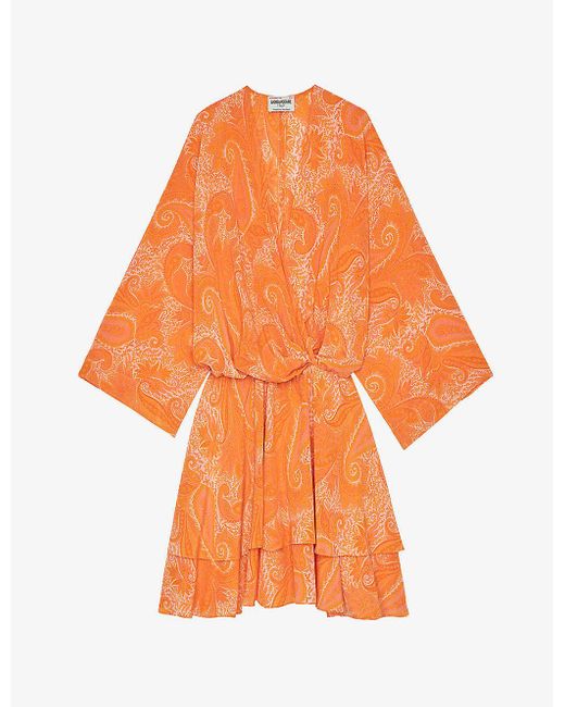 Zadig & Voltaire Hailey Paisley-print Silk Mini Dress in Orange | Lyst