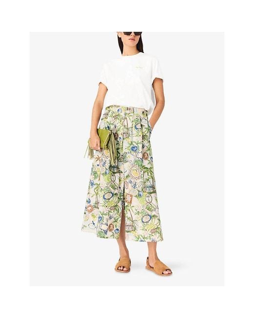 Maje Green Postcard-Print Cotton Maxi Skirt With Shorts