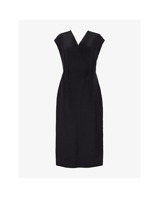 The Dropped Collection Black Kimono Double V-Neck Silk Midi Dress