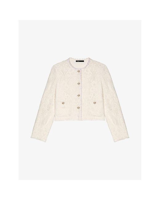 Maje Natural Guipure Cropped Woven Jacket