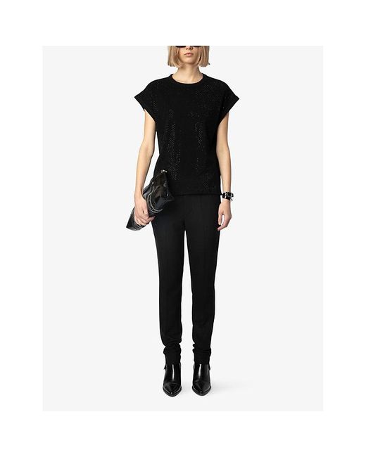 Zadig & Voltaire Black Cecilia Rhinestone-Embellished Cotton Top