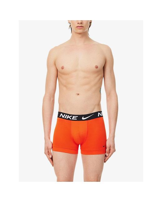 Nike Orange Logo-waistband Pack Of Three Recycled Polyester-blend Trunks X for men