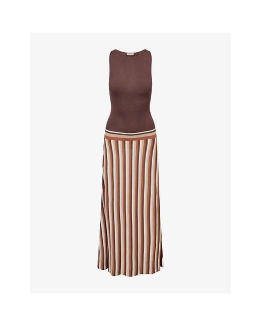 Pretty Lavish Brown Phoebe Slash-Neck Knitted Maxi Dress