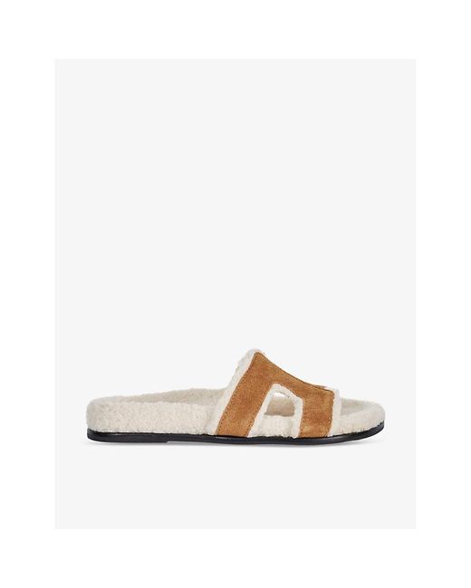 Dune Brown Loupa Shearling-lined Flat Suede Slides