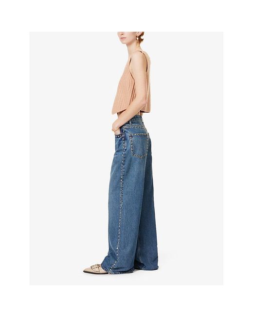 Reformation Blue Cary High-rise Wide-leg Organic Denim-blend Jeans