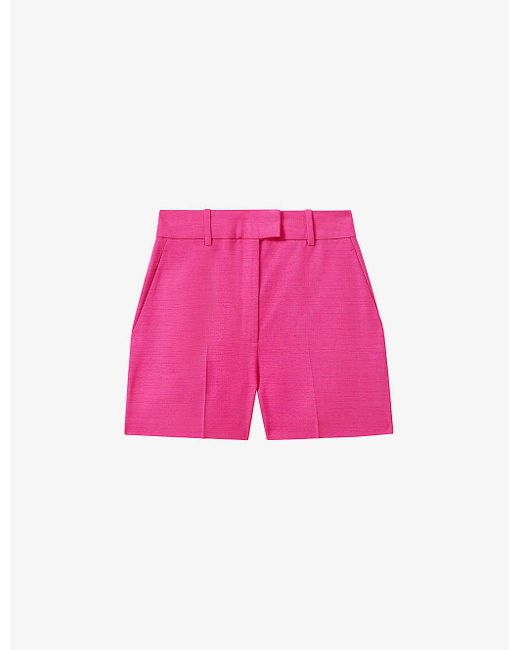 Reiss Pink Hewey High-rise Textured Woven Shorts