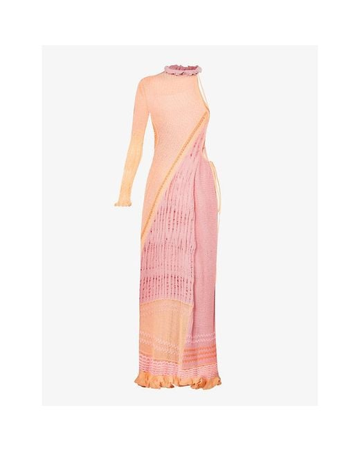 Roberta Einer Pink Bianca High-neck Cotton-knit Maxi Dress