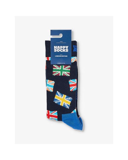 Happy Socks Blue London Edition Flag Stretch Cotton-blend Socks for men