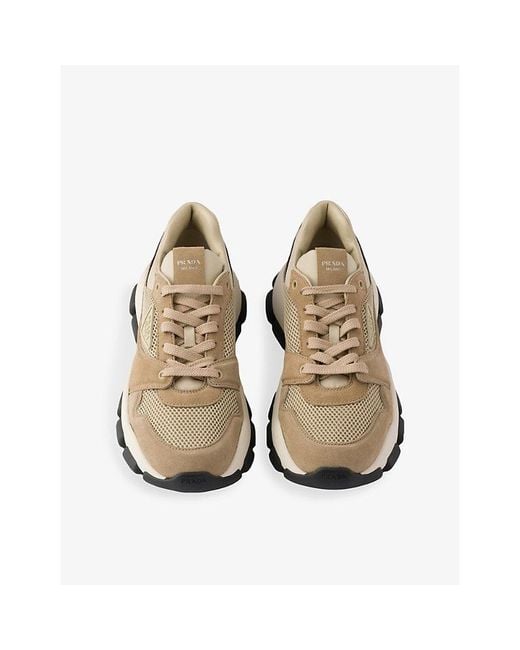 Prada Natural Panelled Mesh And Suede Trainers