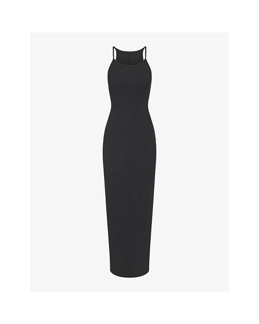 Skims Black Cotton Rib Scoop-Neck Stretch-Cotton Maxi Dress