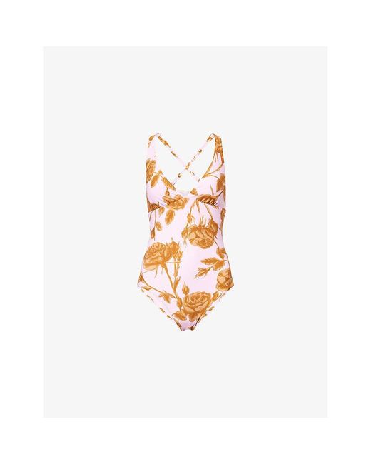 Seafolly White V-Neck Floral-Print Swimsuit