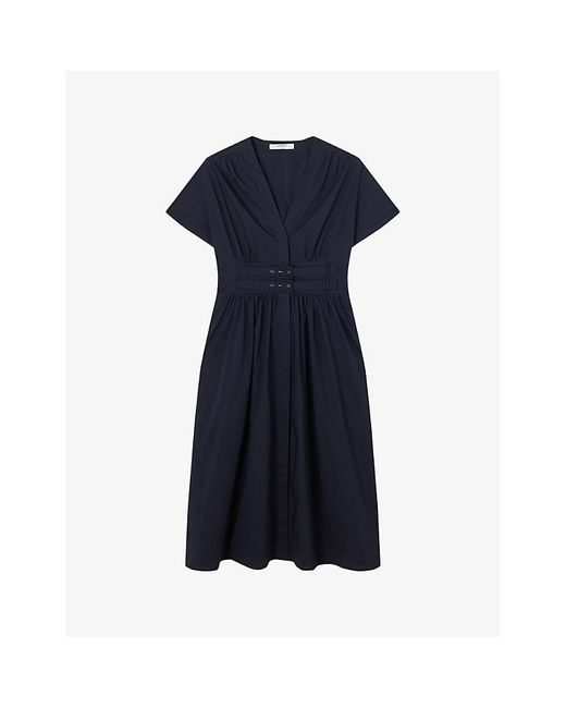 L.K.Bennett Blue Eva Fit-and-flare Cotton Midi Dress