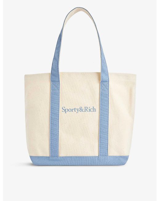 Sporty & Rich White Logo-embroidered Twin-handle Cotton Tote Bag