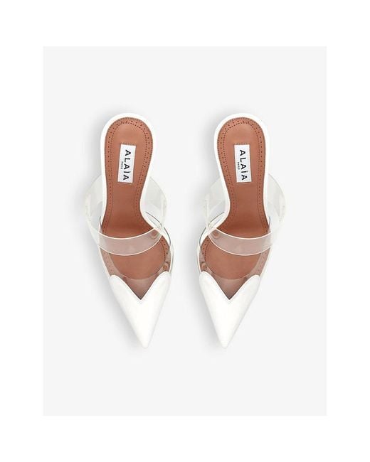 Alaïa White Heart-Shape Patent Leather Heeled Mules