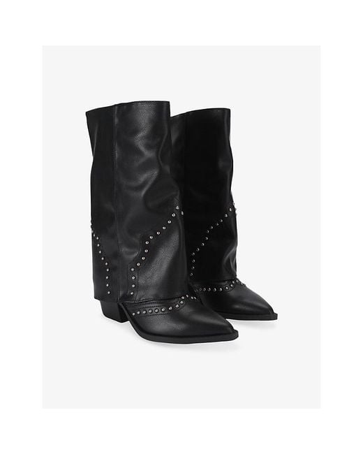 Steve Madden Black Saddle Heeled Leather Knee-High Boots