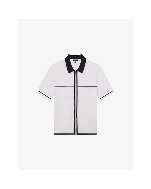 Reiss White Baxter Zip-Up Stretch-Knit Shirt for men