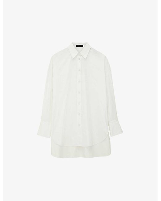 Joseph White Curved-hem Long-sleeved Cotton Shirt