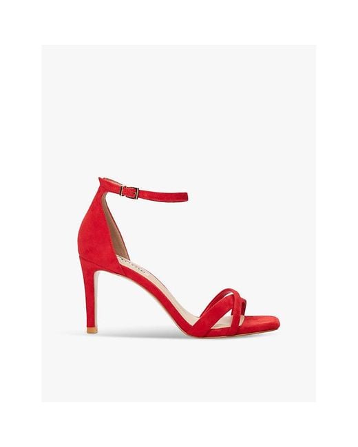 Dune Red Suede Madrina Cross-Strap Heeled Leather Sandals