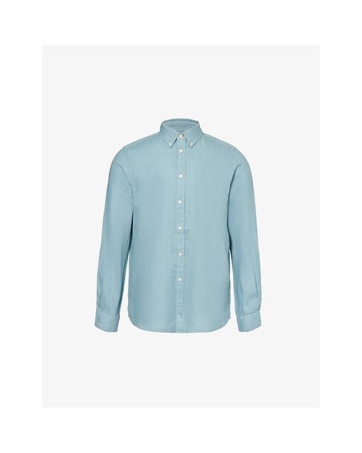PS by Paul Smith Blue Button-down Collar Linen Shirt X for men