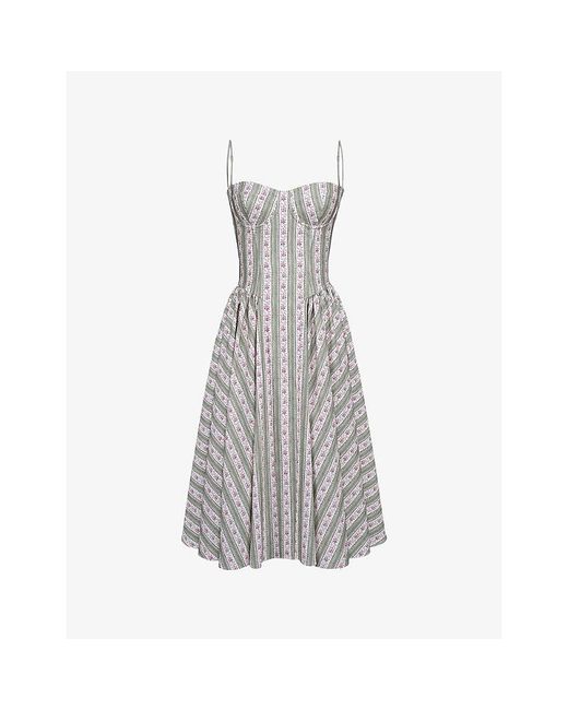 House Of Cb Gray Mya Floral-Print Stretch-Cotton Midi Dress