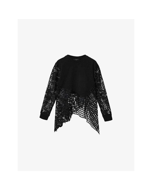 AllSaints Black Malorie Panelled Cotton And Lace Top
