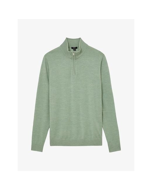 Reiss Green Blackhall Half-Zip Wool Jumper for men