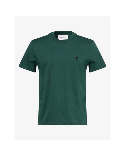 AMI Green Logo-Embroidered Cotton T-Shirt for men