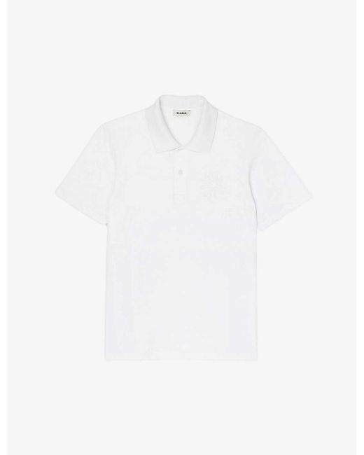 Sandro White Flower-embroidered Relaxed-fit Cotton Polo X for men