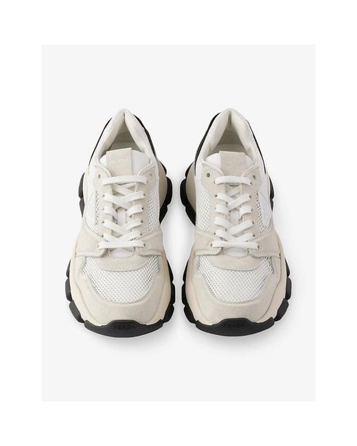 Prada White Panelled Mesh And Suede Trainers