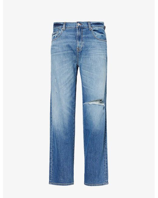 7 For All Mankind Blue Ryan Exclusive Distressed Straight-leg Stretch-denim Jeans for men