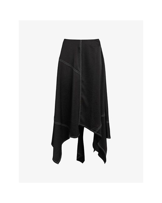 AllSaints Black Agnes Panelled Asymmetric-hem Stretch-woven Maxi Skirt