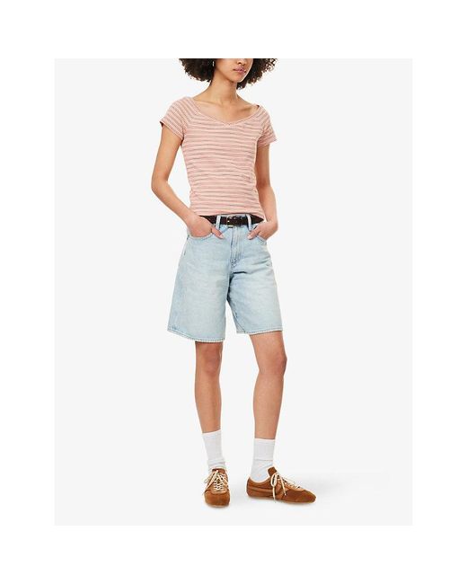 PAIGE Pink Leita Striped Cotton-Jersey T-Shirt