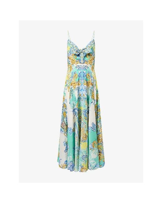 Camilla Blue Floral Tie-Front Silk Maxi Dress