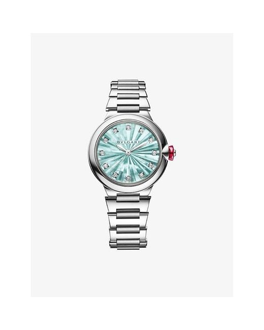 BVLGARI Metallic Lvcea Stainless-Steel, 0.2200Ct Brilliant-Cut Diamond And Mother-Of-Pearl Automatic Watch