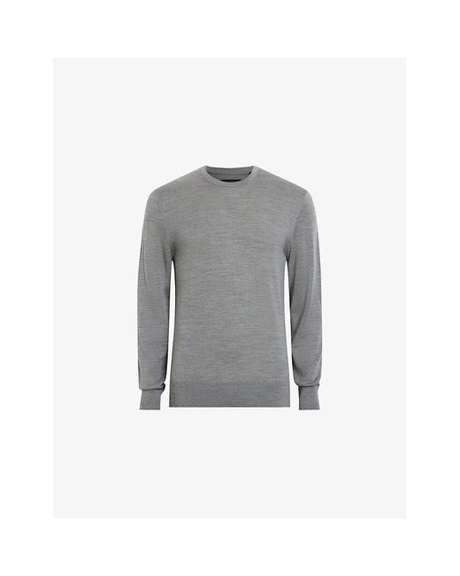 AllSaints Gray Mode Merino Marl-Pattern Wool Crew Jumper for men