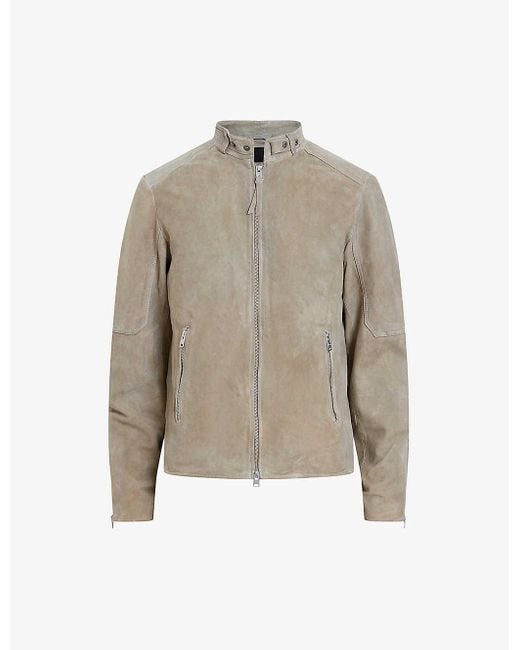 AllSaints Natural Cora Panelled Suede Jacket for men