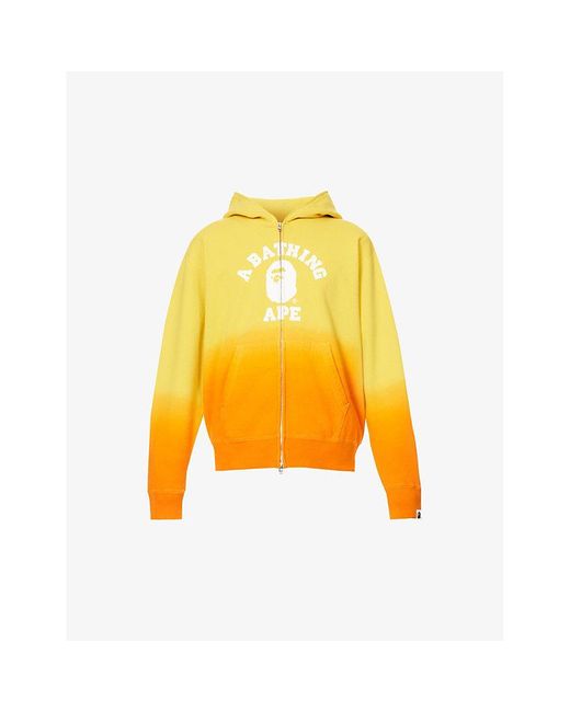 A Bathing Ape Yellow Gradient-patterned Brand-print Relaxed-fit Cotton-jersey Hoody for men
